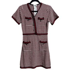 NWT Women's Midi Length Metallic Striped Embroidered Hem Women's Dress